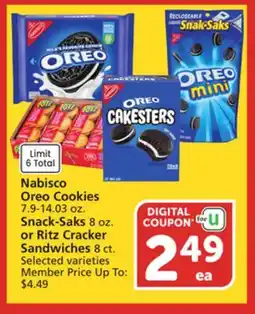 Vons Nabisco Oreo Cookies 7.9-14.03 oz. Snack-Saks 8 oz. or |6229150 Sandwiches 8 ct offer