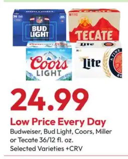 Stater Bros Budweiser, Bud Light, Coors, Miller or Tecate offer