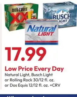Stater Bros Natural Light, Busch Light or Rolling Rock 30/12 fl. oz. or Dos Equis 12/12 fl. oz offer