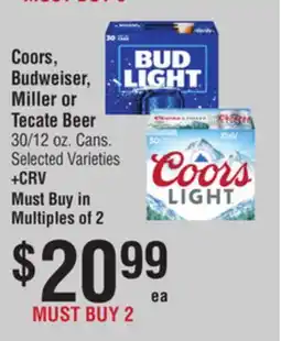 Smart & Final Coors, Budweiser, Miller or Tecate Beer offer
