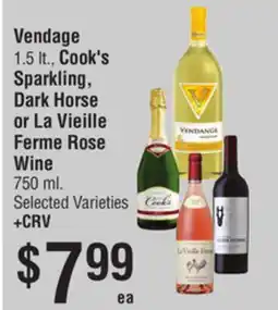 Smart & Final Vendage, Cook's Sparkling, Dark Horse or La Vieille Ferme Rose Wine offer