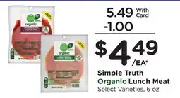 Ralphs Simple Truth Organic Lunch Meat offer