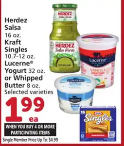Albertsons Herdez Salsa 16 oz. Kraft Singles 10.7-12 oz. Lucerne Yogurt 32 oz. or Whipped Butter 8 oz offer