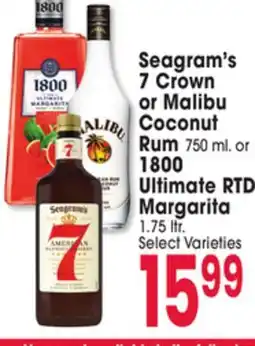 Jewel-Osco Seagram's 7 Crown or Malibu Coconut Rum 750 ml. or 1800 Ultimate RTD Margarita 1.75 ltr offer
