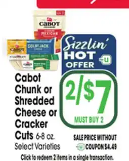 Jewel-Osco Cabot Chunk or Shredded Cheese or Cracker Cuts offer