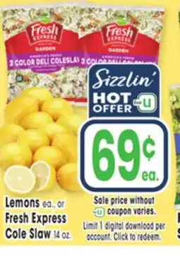 Jewel-Osco Lemons ea., or Fresh Express Cole Slaw 14 oz offer
