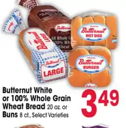 Jewel-Osco Butternut White or 100% Whole Grain Wheat Bread 20 oz. or Buns 8 ct offer