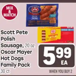 Tony’s Fresh Market Scott Pete Polish Sausage, 20oz or Oscar Mayer Hot Dogs 30ct offer