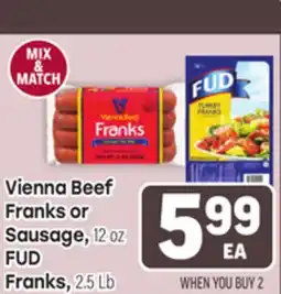 Tony’s Fresh Market Vienna Beef Franks or Sausage, 12oz, FUD Franks, 2.5Lb offer