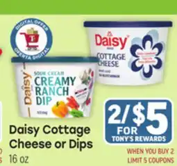 Tony’s Fresh Market Daisy Cottage Cheese or Dips offer