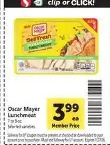 Safeway Oscar Mayer Lunchmeat offer