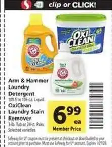 Safeway Arm & Hammer Laundry Detergent / OxiClean Laundry Stain Remover offer