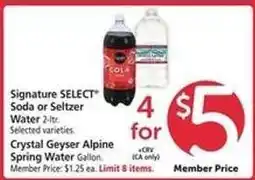 Safeway Signature SELECT Soda or Seltzer Water / Crystal Geyser Alpine Spring Water offer