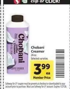 Safeway Chobani Creamer offer
