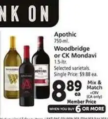 Safeway Apothic, Woodbridge or CK Mondavi offer