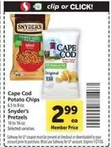 Safeway Cape Cod Potato Chips & Snyder's Pretzels offer