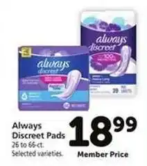 Safeway Always Discreet Pads offer