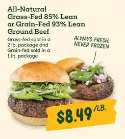 Sprouts Farmers Market All-Natural Grass-Fed 85% Lean or Grain-Fed 93% Lean Ground Beef offer