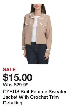 Marshalls CYRUS Knit Femme Sweater Jacket With Crochet Trim Detailing offer