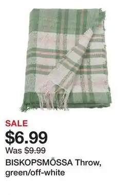 Ikea BISKOPSMÖSSA Throw, green/off-white offer