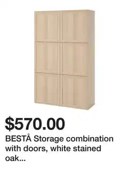 Ikea BESTÅ Storage combination with doors, white stained oak effect/Hanviken white stained oak effect offer
