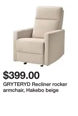 Ikea GRYTERYD Recliner rocker armchair, Hakebo beige offer
