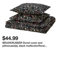 Ikea BRUDKRUSBÄR Duvet cover and pillowcase(s), black multicolor/floral pattern offer