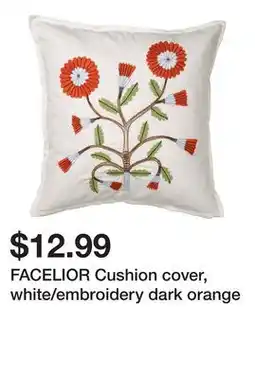 Ikea FACELIOR Cushion cover, white/embroidery dark orange offer