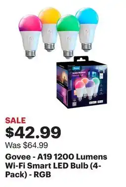 Best Buy Govee - A19 1200 Lumens Wi-Fi Smart LED Bulb (4-Pack) - RGB offer