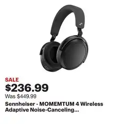 Best Buy Sennheiser - MOMEMTUM 4 Wireless Adaptive Noise-Canceling Over-The-Ear Headphones - Black offer
