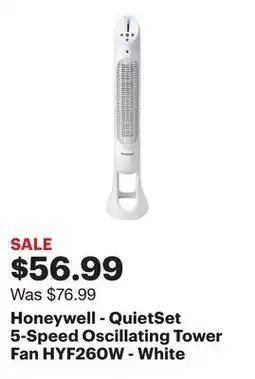 Best Buy Honeywell - QuietSet 5-Speed Oscillating Tower Fan HYF260W - White offer