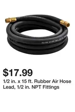 Harbor Freight Tools 1/2 in. x 15 ft. Rubber Air Hose Lead, 1/2 in. NPT Fittings offer