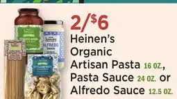 Heinen's Heinen's Organic Artisan Pasta 16 OZ., Pasta Sauce 24 OZ. or Alfredo Sauce 12.5 OZ offer