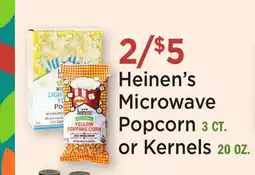 Heinen's Heinen's Microwave Popcorn 3 CT. or Kernels 20 OZ offer