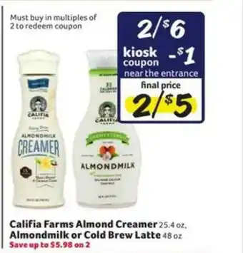 Winn Dixie Califia Farms Almond Creamer, Almondmilk Or Cold Brew Latte offer