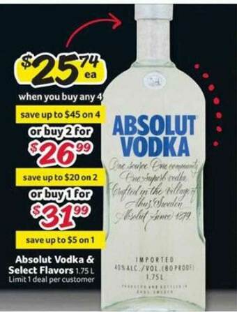 Winn Dixie Absolut Vodka & Select Flavors offer