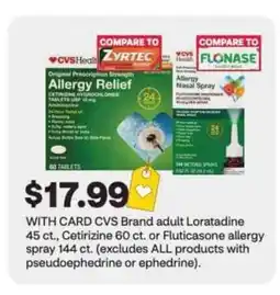 CVS Brand adult LoratadineCetirizine or Fluticasone allergy spray offer