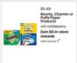 Walgreens Bounty, Charmin or Puffs Paper Products offer