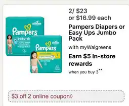 Walgreens Pampers Diapers or Easy Ups Jumbo Pack offer