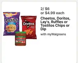 Walgreens Cheetos, Doritos, Lay's, Ruffles or Tostitos Chips or Dip offer