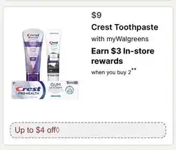 Walgreens Crest Toothpaste offer