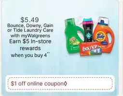 Walgreens Bounce, Downy, Gain or Tide Laundry Care offer