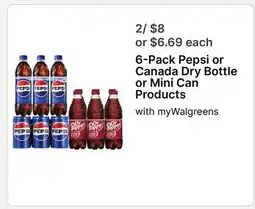 Walgreens 6-Pack Pepsi or Canada Dry Bottle or Mini Can Products offer