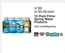 Walgreens 12-Pack Primo Spring Water Products offer