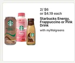 Walgreens Starbucks Energy, Frappuccino or Pink Drink offer