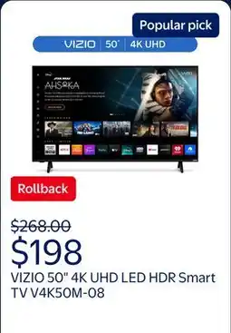 Walmart VIZIO 50 Class 4K UHD LED HDR Smart TV (New) V4K50M-08 offer