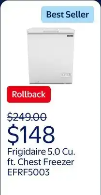 Walmart Frigidaire 5.0 Cu. ft. Chest Freezer, White , EFRF5003 offer