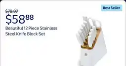 Walmart Beautiful 12 Piece Stainless Steel Knife Block Set, Soft-Grip Handles White Icing by Drew Barrymore offer