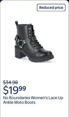 Walmart No Boundaries Women's Lace Up Ankle Moto Boots, Wide Width Available offer