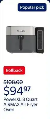 Walmart PowerXL 8 Quart AIRMAX Air Fryer Oven with 6 Pre-Sets, Two Tier Compact Design offer